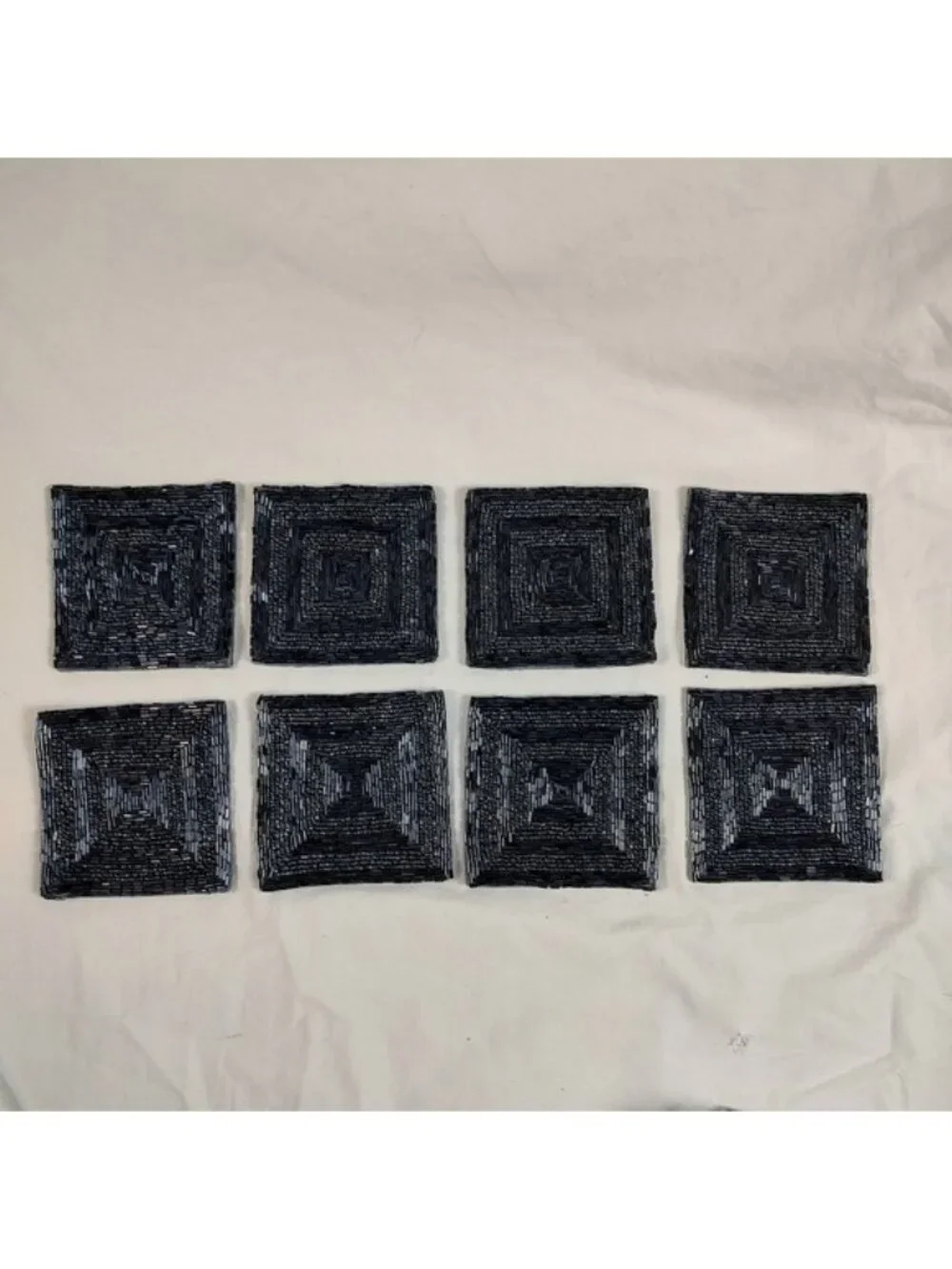 Williams Sonoma Indigo Beaded Cloth Square Coasters Set of 8